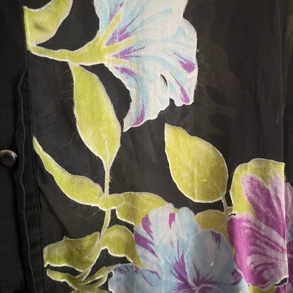 Victor Costa Floral Blouse L Sheer Silk Blend Black Vintage Y2K Top - Picture 5 of 7